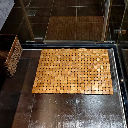 HJJKKH Bamboo Bath Mat with 15.7X23.6 inch,Nature Bamboo Wooden Bathroom Mat,Non Slip and Foldable Floor Shower Bath Mat for Bathroom,Bathtub,Shower,Sauna,Hot Tub