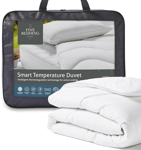 The Fine Bedding Company Smart Temperature Double Duvet 10.5 Tog – Lightweight Duvet with Activated Cooling Cotton, HeiQ Cool Technology, Washable, Hotel Quality Quilt – Double Bed Size