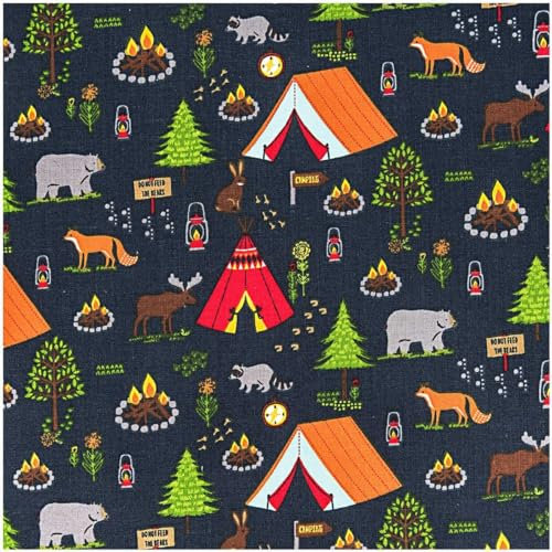 Rico Design Baumwollstoff Stoffabschnitt Camping schwarz bunt 50x140cm