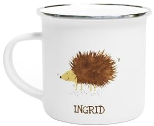 Emaille Tasse mit Namen Kindertasse mit Namen und Tier (Igel)