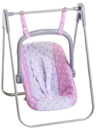 JC Toys - 2-i-1 hängmatta och stol i flera lägen avtagbar för handleder upp till 45 cm, rosa och vit med prickar, bärbar, lätt vikt, designad av Berenguer Boutique, + 3 år
