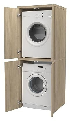 VE.CA - Mobile Lavatrice e Asciugatrice - Mobile Lavanderia, Made in Italy - 67x73x188 cm Salvaspazio Verticale con Ante, Robusto e Stabile - Montaggio Semplice Veloce (Rovere Rock, Doppio Verticale)