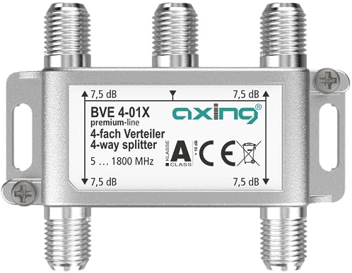 Axing BVE 4-01X 4-Fach Verteiler 7,5 dB 5-1800 MHz TV Data Internet Kabelfernsehen