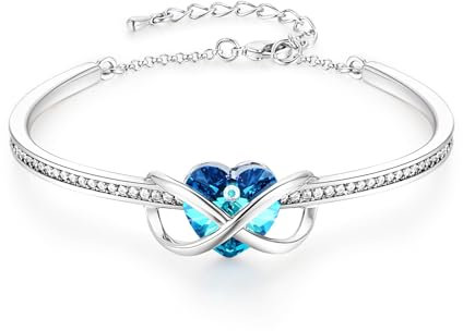 GEORGE · SMITH Bracelets Argent Plaqué Amour Coeur Cristal Bracelet pour Femmes Filles Bijoux Anniversaire Fête des Mères Saint Valentin Cadeaux pour Maman Elle (Bleu)