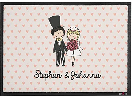 Cera & Toys® Fußmatte zur Hochzeit mit Brautpaar und Namen der Liebenden - das besondere Hochzeitsgeschenk 60 cm x 40 cm (B/H)