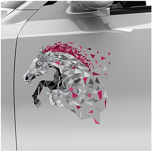 Finest Folia Polygon Tier Aufkleber Hologramm Sticker Tiere Motiv Geometrisch selbstklebend art Kunst Auto Motorrad Laptop Wand Dekor wetterfest R211-04 (Pink, 20cm Pferd)