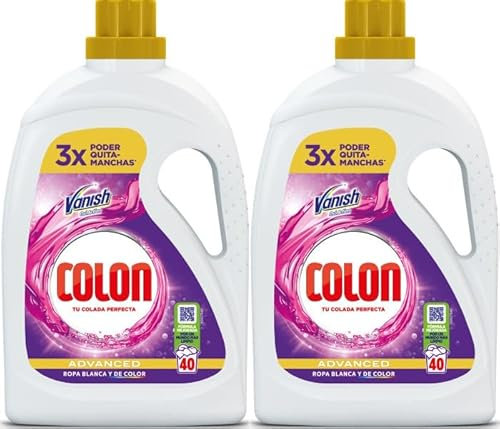 Colon Vanish Powergel - Detergente para lavadora con quitamanchas, adecuado para ropa blanca y de color, formato gel - 2x40 dosis, 80 Dosis