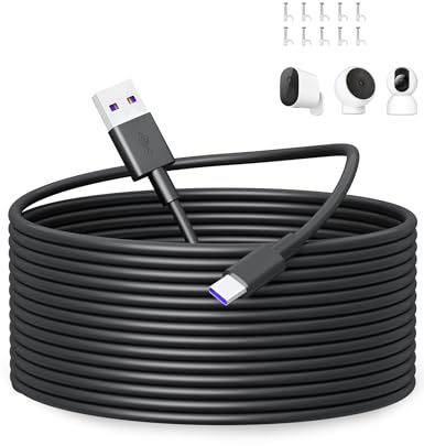 Câble USB C 10m, Câble USB Type C pour Mi Camer a 2K Magnetic Mount/Wireless Outdoor Security Camer a 1080p/Smart Camera C301/C400/C500 Pro, USBA vers USBC Cable Chargement pour Caméra Sécurité, noir