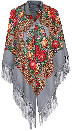 pvucpot Halstuch mit traditionellem ukrainischem/polnischem/russischem Blumenmuster und Fransen Elegante Halstuch