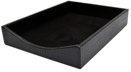 DACASSO Protacini Briefablage aus italienischem Leder, luxuriöser Briefhalter und Papier-Organizer für den Schreibtisch, Büroorganisation und Schreibtischdekoration, Schwarz