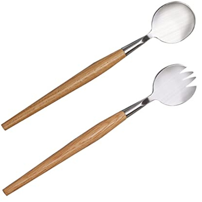 MAGICLULU 2pièces Couverts à Salade Inox Et Bois Ustensiles De Cuisine Service Salade Poignée Confortable Pour Fruits Et Repas Quotidiens