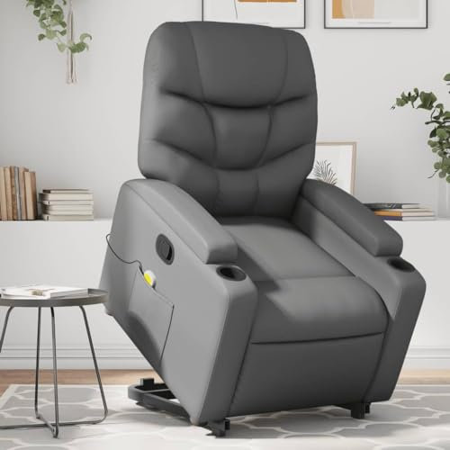 Gecheer Massagesessel mit Aufstehhilfe Relaxsessel Fernsehsessel Ruhesessel TV Sessel Massagefunktion Polstersessel Relaxliege Liegesessel Loungesessel Wohnzimmersessel Relaxsofa Grau Kunstleder