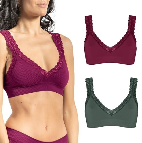 Risalti Reggiseno Senza Ferretto Costina Spalla in Pizzo Rib 2 Pz - Elasticizzato, Intimo Donna in Microfibra, Top Seamless, Sexy Senza Cuciture - Made in Italy