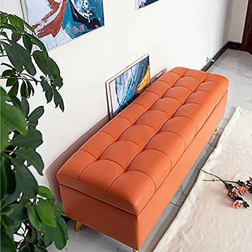 EsEntL Aufbewahrungshocker aus Kunstleder, verdickte Polsterbank, Sitzende der Bettbank mit Stauraum, modernes Zuhause, Wohnzimmer, Schlafzimmer, Multifunktionsbänke, Orange, 80 x 40 x 43 cm (31 x