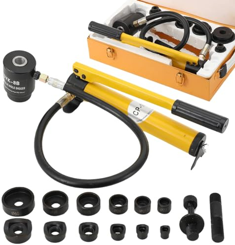 Lfhelper 10T Hydraulischer Blechlocher Punch Set 6 Lochstempel Hydraulischer 22-60,5 mm Locher Metalllocher Knockout-Stanzer Zylinder Hydraulikpumpe Set im Koffer
