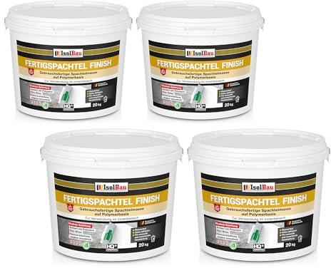 Isolbau Fertigspachtel Finish 80 kg, Glättspachtel Fugenspachtel, Gebrauchsfertige Polymer-Gips Fertig-Spachtelmasse für innen, Weiß Q1-Q12