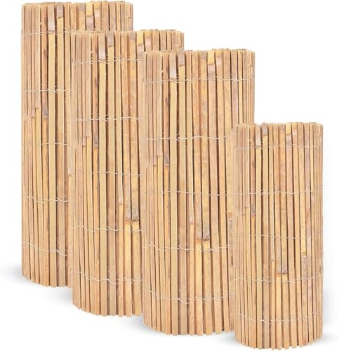 LOIBUYZ Natural Bamboo Garden Fence Covering, Outdoor Privacy Slat Screening, Fence Panels Wind & Sun Protection, (1.5m x 3m)