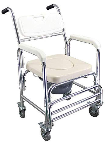 CRBUDY Nachtstuhl für Toilette Duschstuhl 4-in-1 Transport-Nachttischtoilette mit Rädern und klappbarer Fußstütze, wasserdichte Duschtoilette für ältere Menschen