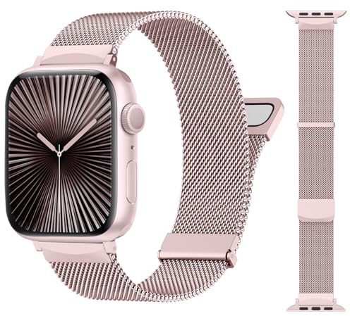 CeMiKa Metall Armband Kompatibel mit Apple Watch Armband 41mm 40mm 38mm 42mm, Dual Magnetisch Edelstahl Ersatzband für iWatch Series 10 9 8 7 6 5 4 3 2 1 SE SE2, Damen Herren, Rosa