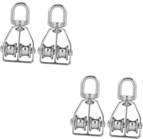 iplusmile 4 Stück Riemenscheibe Aus Edelstahl Doppelt Drehbarer Flaschenzug Hebekran-schwenkhaken Hochleistungs-rillenradbelastung Riemenscheiben Seilzug Seilblock Silver Edelstahl 304