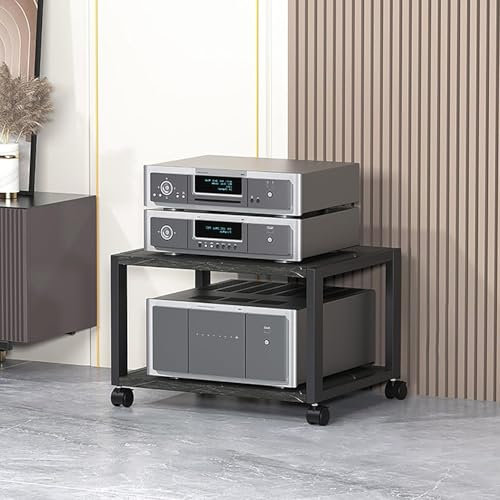 HiFi Rack HiFi Aperto Multifunzione Per Soggiorno Ufficio, Mobile Stereo Hi Fi Rack Hifi Av Media Stand A 2/3/4/5 Livelli, Rack Audio Mobile Con Ruote Universali, For Giradischi, For Soggiorno(Black,H