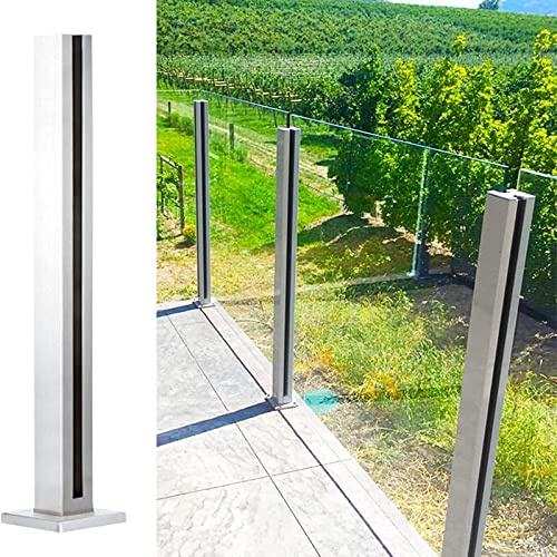 BABYCE Stair Railing Handrail Exterior Patio Deck Glass Railing Post, Square Balustrade Panels Post/Pool Fence Pole, for Hallway Loft Stairway(Deep Coffee,Height 120cm/47.2in)