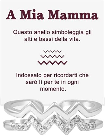 Anello Donna A mia Mamma per Donne Ragazze Mamme in Argento Sterling 925 Ispirazionale e di Incoraggiamento Alti e Bassi Regolabile - Cofanetto con DEDICA incluso