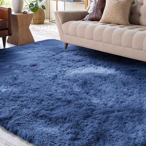 XSIVOD Tappeto Salotto 160x230 Tappeto Camera da Letto Moderno e Morbido per Soggiorno a Pelo Alte Lavabile Fluffy Uni Effetto Pelliccia Senza Tempo Elegante Antiscivolo Facile da Pulire, Blu cobalto