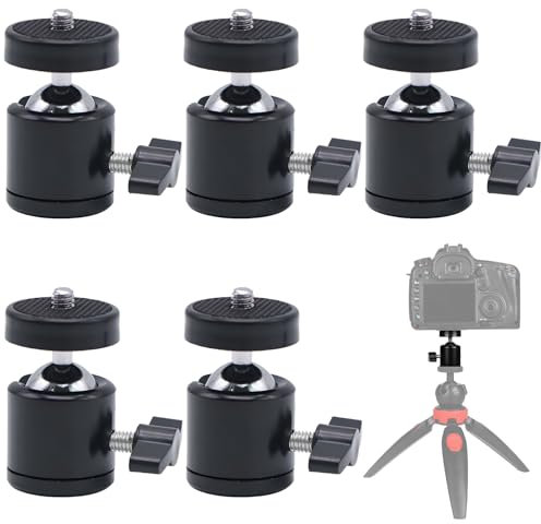 5 treppiedi a testa sferica, girevole a 360°, testa a sfera girevole a 360°, con interfaccia universale 1/4, giunto sferico per treppiedi, monopiede, fotocamere