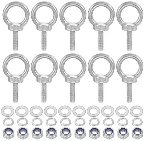 PATIKIL M6 x 20mm Boulon À Œil Avec Écrou, 10 Pièces 304 Acier Inoxydable Boulon À Œil De Levage Vis Filetées Pour suspendu, Argent
