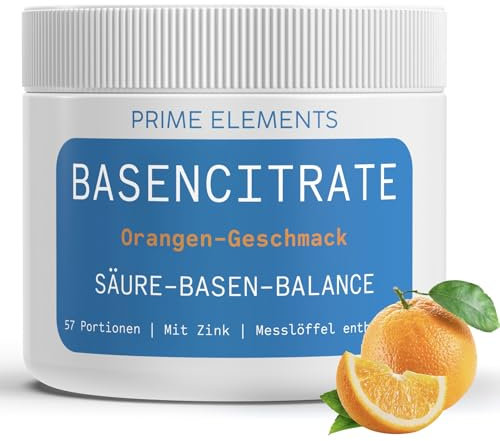Basencitrate ohne Zucker | Für eine normale Säure-Basen-Balance | Viel Magnesiumcitrat | Geeignet für Diät und Basenfasten | Vegan | Orangen Geschmack
