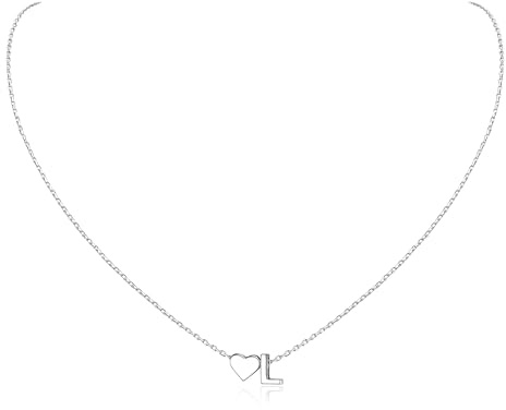 Aosyoisk S925 Silver Heart Initial Necklace Letter Choker Silver Necklaces Jewellery Personalized Birthday Gifts for Women Girls (L)