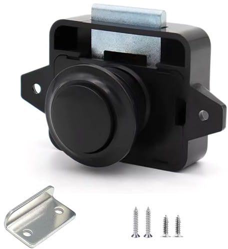 MejaRizon Push Lock Schloss, Zinklegierung Push-Lock, Schlüsselloses RV Schrankschlösser mit Groß Push Button, Camping Schrank Verschluss Geeignet für Schrank, Holzschrank, Wohnmobile(Schwarz)