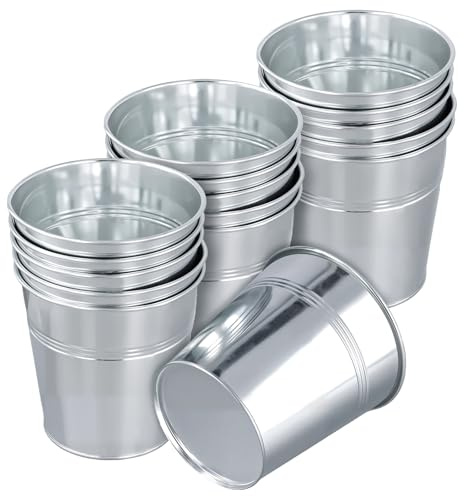 SYUTBOU 16 Stück Blumentopf Metall, 12 x 12 x 9cm Zinkeimer Klein, Silber Metall Pflanzgefäß für Garten und Terrasse