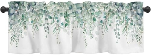 SMELEYOU Mantovano mantovana eucalipto foglie di eucalipto tende da cucina mantovani tasca da tasca tende per bagno da cucina