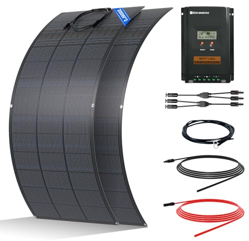 ECO-WORTHY Kit Panneau Solaire Souple 400W hors réseau | 2 Panneau Solaire Souple 200 W, Régulateur de Charge MPPT 40 A avec Câble Solaire pour Caravane, Camping-car, Bateau, Cabine