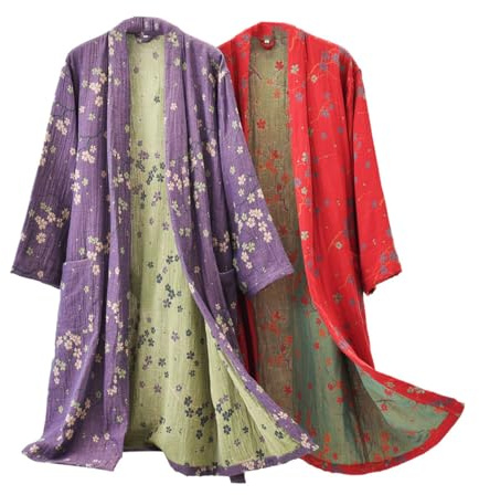 Ropa de dormir japonesa de algodón suave, kimono, Yukata, ligera, transpirable, pijama para mujer, Morado (, M