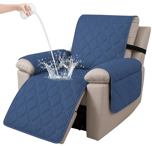 Ystyle Sesselschoner für Fernsehsessel, 100% Wasserdicht 1 Sitzer Sesselschoner mit Taschen Armlehne, rutschfest Sesselauflage Relaxsessel Anti-Rutsch Waschmaschinenfest, Berlinblau