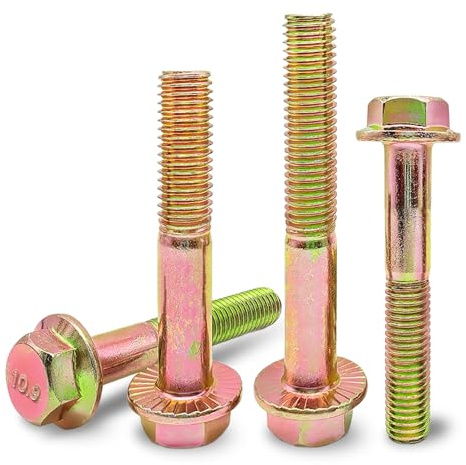 Hoomuy M8 x 80mm 10pcs Heavy Duty Flanged Hex Head Bolts, Flange Hexagon Head Screws, 10.9 Grade Alloy Steel, Yellow Zinc Plated, Metric Half Thread