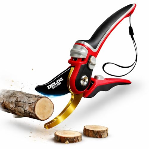 Garden Secateurs for Weak Hands/Arthritis – Bypass Heavy Duty 35mm Cut, Rustproof SK5 Teflon Blade for Plants, Adjustable Grip & Free Rope – Gardening Gifts for Women/Men