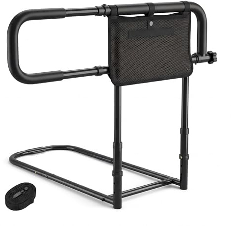 COSTWAY Barandilla de Cama Abatible y Extensible, Barrera de Seguridad para Ancianos y Adultos, Asa de Apoyo para Ayuda al Levantarse, Ancho y Altura Ajustables, Personas Mayores, Carga 136kg (Negro)