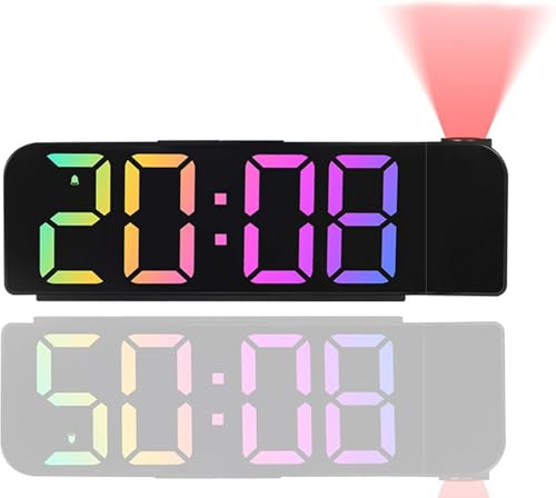 ChaneeHann Reloj Despertador de Proyección Digital 180° con Pantalla LED Grande, Temperatura, Brillo Regulable, USB, para Dormitorio y Oficina (Negro)