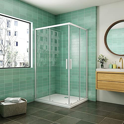 Mampara de Ducha Angular cabina de ducha mampara de ducha cuadrada Puerta Corredera Cristal 5 MM perfilería gris mate 100x80cm