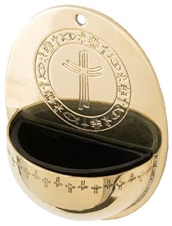 Wand-Weihwasserkessel Kreuz Messing 7,5 x 10 cm mit Einlagebecken aus Kuststoff