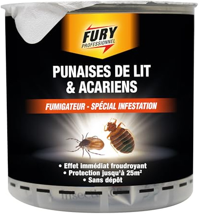 FURY - Fumigateur punaises de lit & acariens - Diffuseur spécial infestation - Effet immédiat - Protection jusqu'à 25m² - Sans gaz propulseur - Sans traces - Fabrication Française