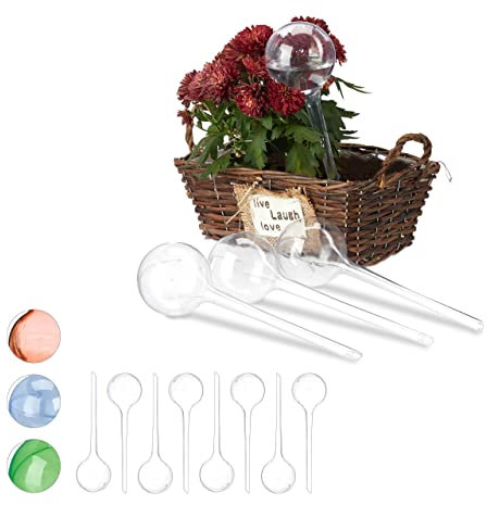 Relaxdays Set 12x Sfere per irrigazione, dosatori d’Acqua per Piante da Vaso, Ornamentali, Durata 2 Settimane, in plastica, Trasparente