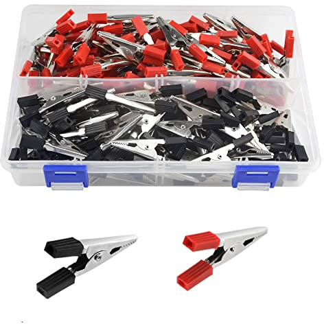 WMYCONGCONG 120 PCS Metal Alligator Clips Crocodile Clips, Electrical Test Cable Crocodile Clips Metal Croc Clips with Plastic Red Black Hands for Laboratory and Electrical Testing Work, Length 46mm