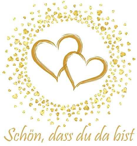 20 Servietten Schön, dass du da bist | goldene Herzen für die Hochzeit und Goldhochzeit 33x33cm