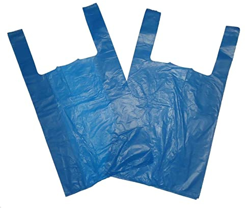 Venuscello® 1000 x Vest Style Carrier Bags Blue Plastic 11 x 17 x 21 18mu Heavy Duty Carry Bags for Vegetables Fruits Groceries Shopping