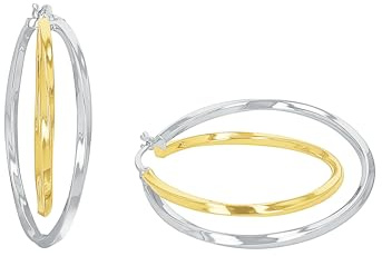 Amor Creolen 925 Sterling Silber Damen Ohrschmuck, 4 cm, Bicolor, Kommt in Schmuck Geschenk Box, 2026242